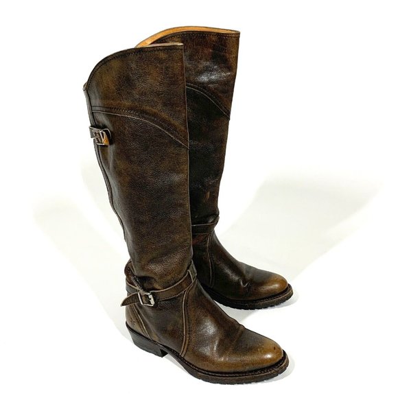 Frye Dorado Distressed Equestrian Brown Leather Ridong Boots Sz 6M - Picture 1 of 10